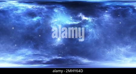 Vue panoramique à 360° de Nébuleuse spatiale avec étoiles. Environnement de réalité virtuelle 360 carte HDRI. Projection équirectangulaire de l'univers, panorama sphérique. 3d illustration