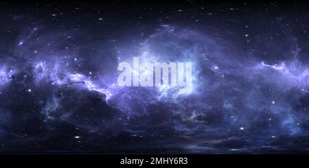 Vue panoramique à 360° de Nébuleuse spatiale avec étoiles. Environnement de réalité virtuelle 360 carte HDRI. Projection équirectangulaire de l'univers, panorama sphérique. 3d illustration