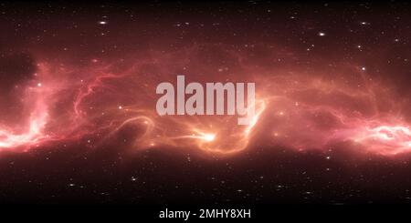 Vue panoramique à 360° de Nébuleuse spatiale avec étoiles. Environnement de réalité virtuelle 360 carte HDRI. Projection équirectangulaire de l'univers, panorama sphérique. 3d illustration