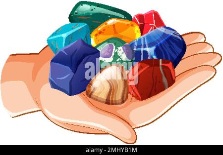 Illustration isolée de pierre précieuse tenant à la main Illustration de Vecteur