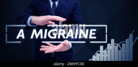 Affichage conceptuel D'Une Migraine. Approche d'affaires maux de tête récurrents qui affectent un côté de la tête Banque D'Images