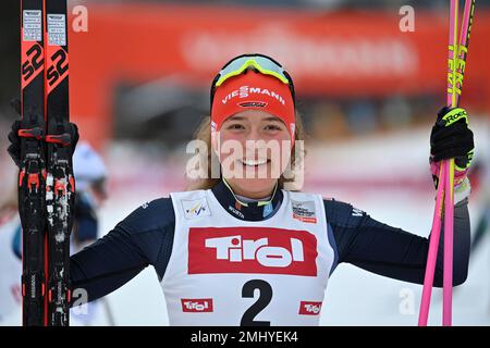 Nathalie ARMBRUSTER (GER), 2nd place, jubilation, joie, enthousiasme, action, image unique, motif individuel coupé, demi-figure, demi-figure. Femmes individuelles Gundersen NH/5 km, compétition individuelle de la coupe du monde féminine FIS combiné nordique à Seefeld/Tyrol sur 27 janvier 2023 ? Credit: dpa Picture Alliance/Alay Live News Banque D'Images