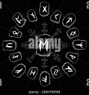 Ensemble de pierres à cercle noir Viking runes Illustration de Vecteur