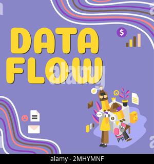 Affiche le flux de données. Présentation de l'entreprise le mouvement des données à travers un système composé de logiciels Banque D'Images