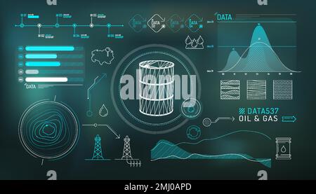 Ensemble d'éléments infographiques sur l'exploration et la production pétrolière. Illustration de Vecteur