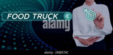 Affiche textuelle indiquant le camion alimentaire. Business concept un grand véhicule avec des installations pour la cuisine et la vente de nourriture Banque D'Images