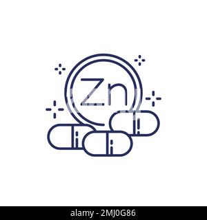 Zinc minéral, icône de ligne Zn sur blanc Illustration de Vecteur