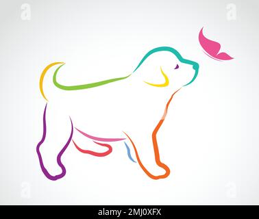 Image vectorielle du chien et du papillon sur fond blanc. Illustration vectorielle superposée facile à modifier. Illustration de Vecteur