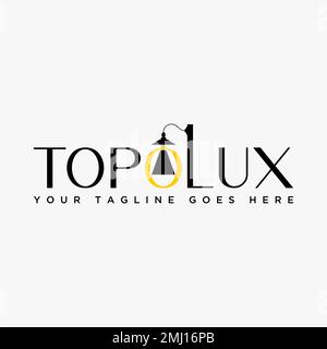 Lampe simple et unique ampoule sur lettre ou mot TOP lux police image graphique icône logo design abstrait concept vecteur stock intérieur ou éclairage Illustration de Vecteur