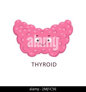 Caricature thyroïde corps humain personnage d'organe avec visage souriant heureux. Anatomie vectorielle et soins de santé personnage de la glande thyroïde en bonne santé. Mignon emoji du système endocrinien humain, endocrinologie médecine Illustration de Vecteur