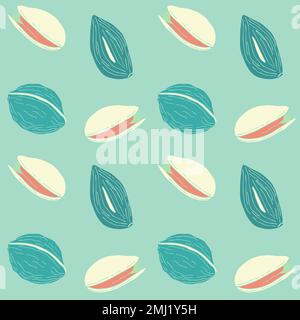 Motif sans couture avec noix, amandes et pistaches, fond bleu. Illustration vectorielle Illustration de Vecteur