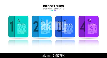 Modèle d'infographie avec icônes et 4 options ou étapes. Peut être utilisé pour la mise en page de flux de travail, le diagramme, la bannière, la conception Web. Illustration vectorielle Illustration de Vecteur