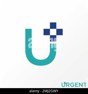Police simple et unique lettre ou mot U avec croix rouge médicale ou plus image graphique icône logo design abstrait concept vecteur stock typographie santé Illustration de Vecteur