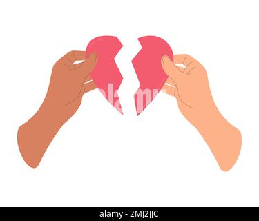 Coeur brisé, mains tenant des moitiés d'un coeur, nous faisons, notre amour. Illustration vectorielle Illustration de Vecteur