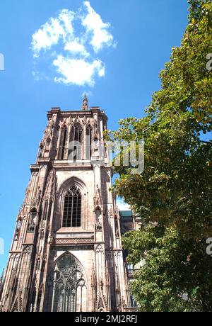 Partie de l'extrémité ouest de la façade sud de la cathédrale de Strasbourg, Strasbourg, Alsace, France Banque D'Images