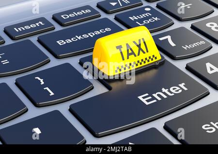 Panneau de voiture de taxi sur le clavier d'ordinateur portable, 3D rendu Banque D'Images