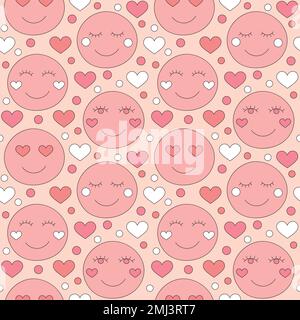 Motif sans couture avec coeurs rose rétro. Illustration de Vecteur
