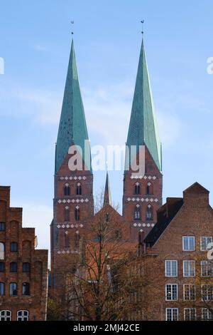 St. Eglise Marys, Brick Gothic, Vieille ville, Luebeck, site du patrimoine mondial de l'UNESCO, ville hanséatique, Schleswig-Holstein, Allemagne Banque D'Images