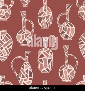 Motif vectoriel Kvevri sans couture. Bateau traditionnel géorgien en argile, Qvevri, carafe sur fond marron. Illustration de Vecteur