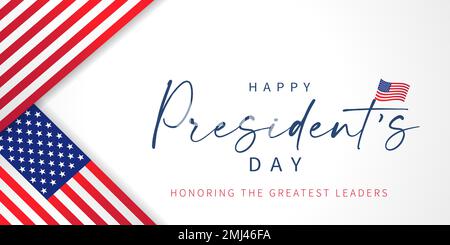 Bannière Happy Presidents Day avec drapeau USA. « Bonne journée du Président. En hommage aux plus grands leaders - le design lettrage. Illustration vectorielle Illustration de Vecteur
