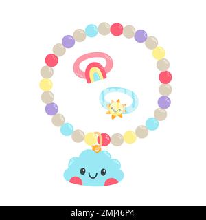 Bijoux pour enfants. Dessin animé de bracelet et anneaux de perles colorées pour les enfants isolés sur blanc. Illustration de Vecteur