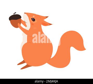 Noix de mangeant d'écureuil sauvage. Faune sauvage de la forêt, rongeur avec illustration de vecteur de queue molletonnée Illustration de Vecteur
