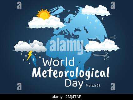 Illustration de la Journée météorologique mondiale avec la science de la météorologie et la recherche de la météo dans un dessin animé à la main pour les modèles de page d'arrivée Illustration de Vecteur