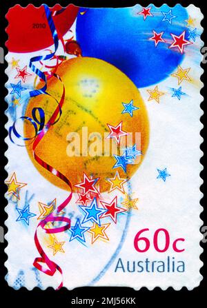 L'AUSTRALIE - circa 2010 : timbre imprimé en Australie montre les trois ballons, question de Noël, vers 2010 Banque D'Images