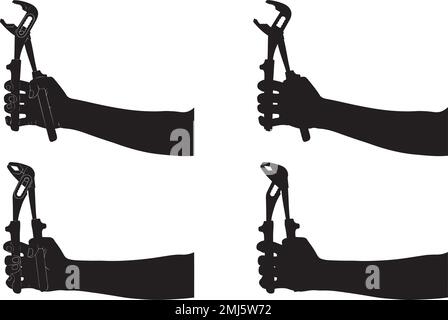 Illustration des mains tenant différentes pinces réglables isolées sur blanc Illustration de Vecteur