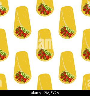 Motif sans couture avec illustration burrito traditionnelle mexicaine sur fond blanc Illustration de Vecteur