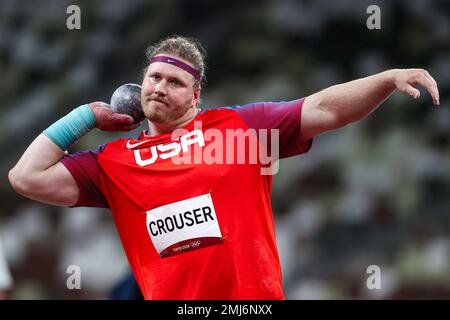 Ryan Crouser (États-Unis) Champion olympique dans le tir masculin mis aux Jeux Olympiques d'été de 2020 (2021), Tokyo, Japon Banque D'Images