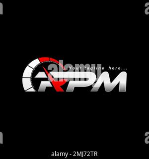Lettre ou mot unique RPM italique police avec image indicateur de vitesse graphique icône logo design abstrait concept vecteur stock sportcar ou atelier Illustration de Vecteur