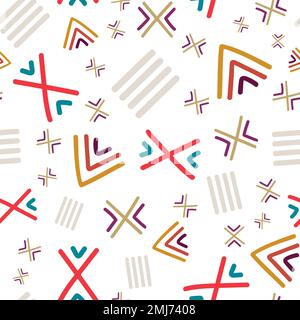 Éléments de style tribal dessinés à la main motif sans couture sur fond blanc. Illustration de Vecteur