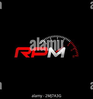Lettre ou mot unique RPM italique police avec image indicateur de vitesse graphique icône logo design abstrait concept vecteur stock sportcar ou atelier Illustration de Vecteur
