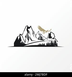 Unique mais simple montagne de roche avec forêt dense et oiseau image graphique icône logo design abstrait concept vecteur stock aventure ou paysage Illustration de Vecteur