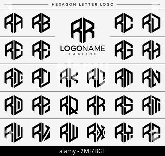 Collection de logo lettre R en forme d'hexagone. Logo lettre R hexagonale. Illustration de Vecteur