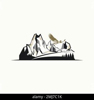 Unique mais simple montagne de roche avec forêt dense et oiseau image graphique icône logo design abstrait concept vecteur stock aventure ou paysage Illustration de Vecteur