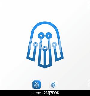 Simple mais unique drôle fantôme en ligne avec la technologie ou le réseau signe image graphique icône logo design abstrait concept vecteur stock ordinateur ou hacker Illustration de Vecteur