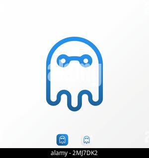Simple mais unique drôle fantôme en ligne avec la technologie ou le réseau signe image graphique icône logo design abstrait concept vecteur stock ordinateur ou hacker Illustration de Vecteur