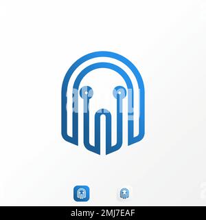 Simple mais unique drôle fantôme en ligne avec la technologie ou le réseau signe image graphique icône logo design abstrait concept vecteur stock ordinateur ou hacker Illustration de Vecteur