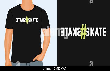 T-shirt TEXTE SKATE Typographie imprimé poitrine prêt à imprimer. Illustration moderne et lettrée de t-shirt avec vecteur isolée sur une vue de modèle noire. Illustration de Vecteur