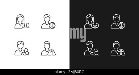 Icônes linéaires de pixels de traitement des organes internes définies pour le mode sombre et clair Illustration de Vecteur