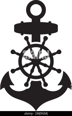 Roue nautique et ancrage Noir et blanc. Illustration vectorielle. Illustration de Vecteur