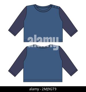 T-shirt mode technique général dessin à plat vectoriel modèle d'illustration vues avant et arrière. Maquette de vêtement de base pour enfant et garçon Illustration de Vecteur