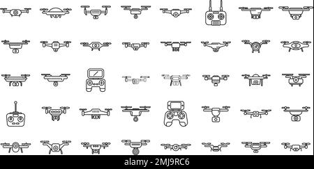 Les icônes de vidéographie aérienne définissent le vecteur de contour. Caméra de drone. Prise de vue Aero Illustration de Vecteur