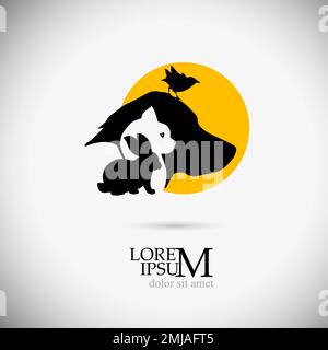 Motif vectoriel d'animaux sur fond noir. Petshop, chien, chat, lapin, logo animal. Illustration vectorielle superposée facile à modifier. Groupe PET. Illustration de Vecteur