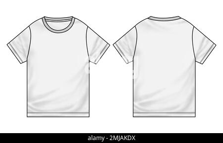 T-shirt basique à manches courtes mode technique générale dessin plat dessin vectoriel modèle d'illustration vues avant et arrière. Vêtements habits maquette pour homme Illustration de Vecteur