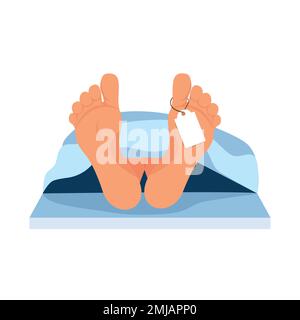 Quand la chirurgie va mal. Un patient allongé sur une table dans une morgue ou morgue, thème mortuaire. Illustration vectorielle d'une personne morte. spe 10 Illustration de Vecteur