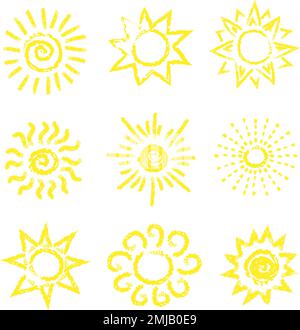 Ensemble d'icônes de soleil vectorielles. Collection Doodle. Illustration de Vecteur