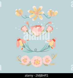 Séparateur de fleurs, pastel mignon sticker vecteur illustration ensemble Illustration de Vecteur